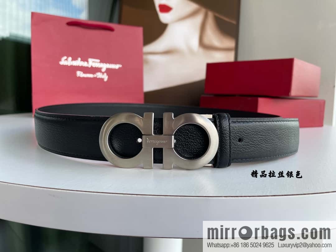 Ferragam Ferragamo, double-sided with delicate first layer of cowhide sheepskin texture belt 3.5cm