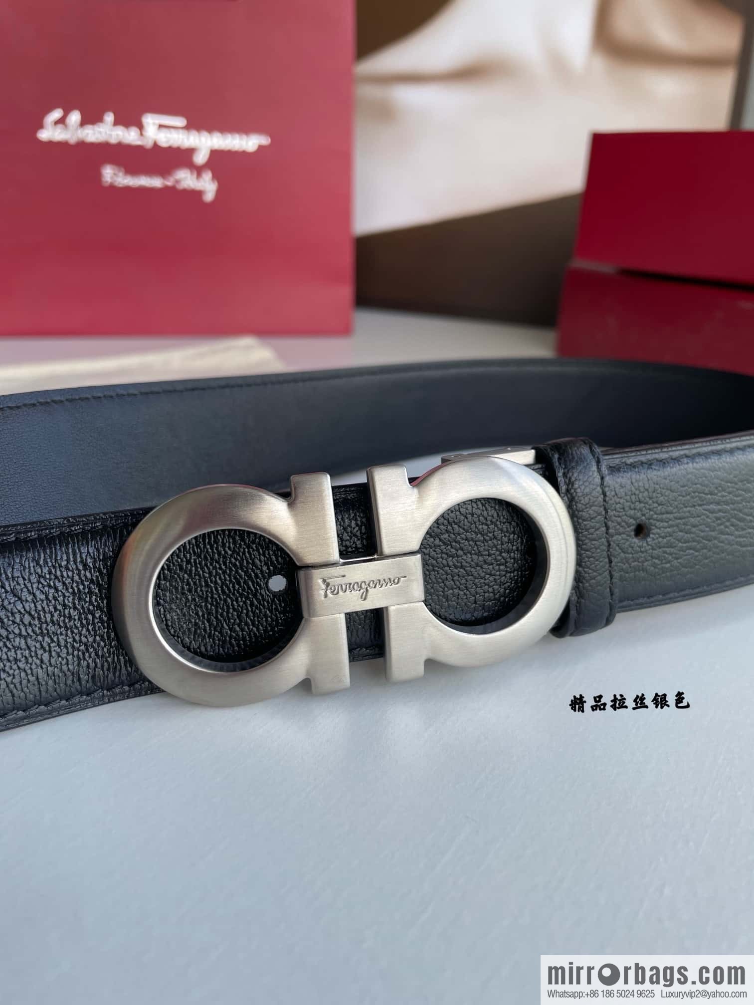 Ferragam Ferragamo, double-sided with delicate first layer of cowhide sheepskin texture belt 3.5cm