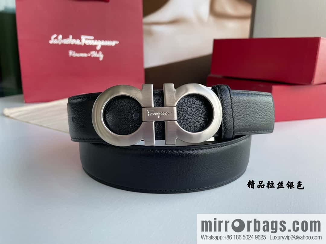 Ferragam Ferragamo, double-sided with delicate first layer of cowhide sheepskin texture belt 3.5cm