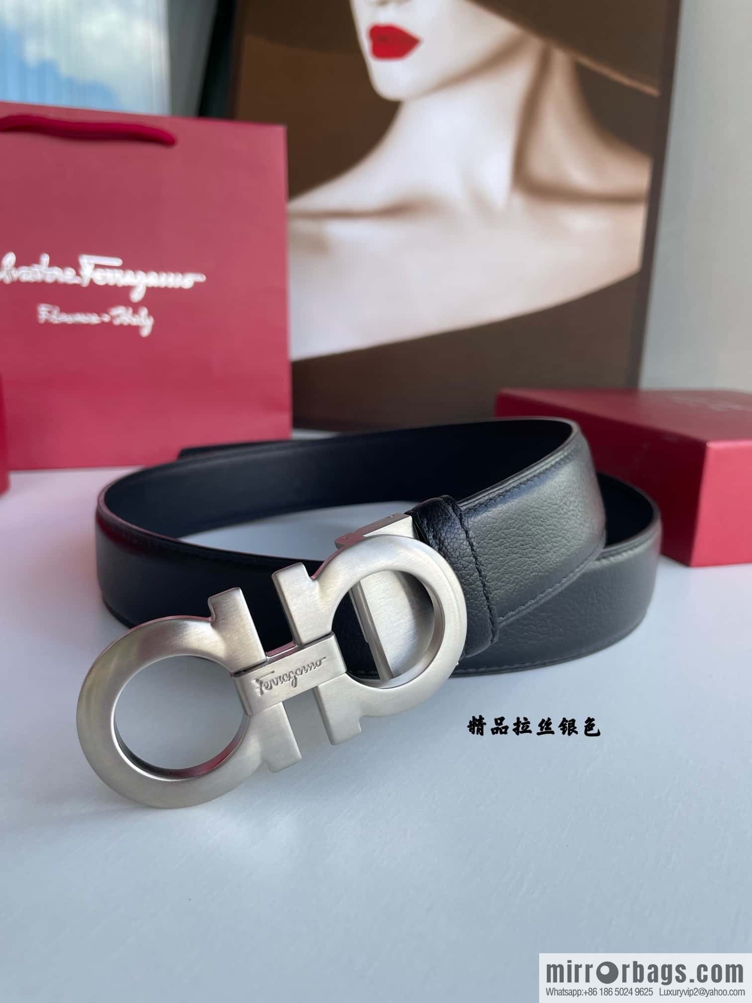 Ferragam Ferragamo, double-sided with delicate first layer of cowhide sheepskin texture belt 3.5cm