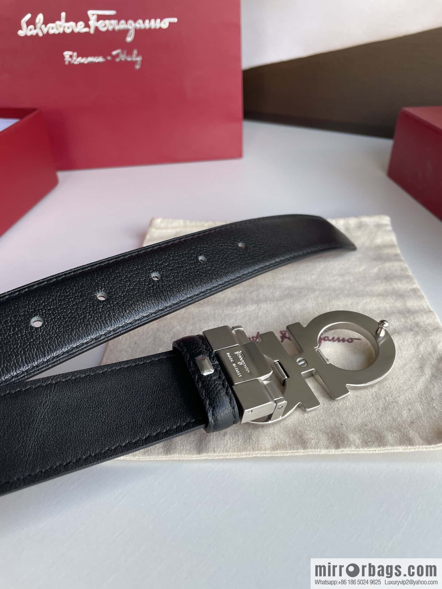 Ferragam Ferragamo, double-sided with delicate first layer of cowhide sheepskin texture belt 3.5cm
