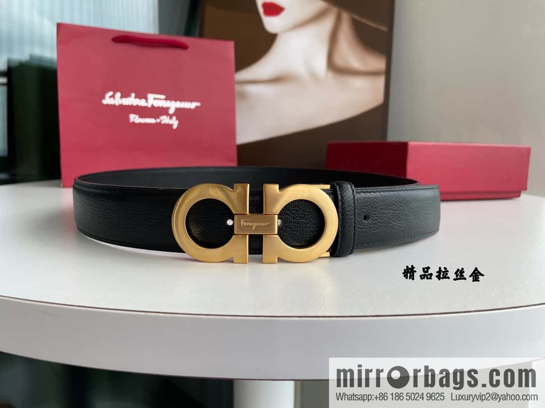 Ferragam Ferragamo, double-sided with delicate first layer of cowhide sheepskin texture belt 3.5cm