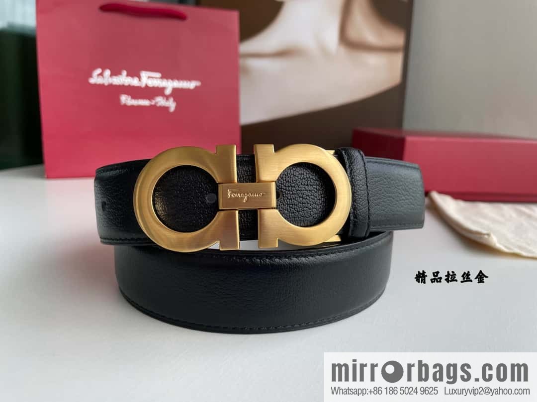 Ferragam Ferragamo, double-sided with delicate first layer of cowhide sheepskin texture belt 3.5cm
