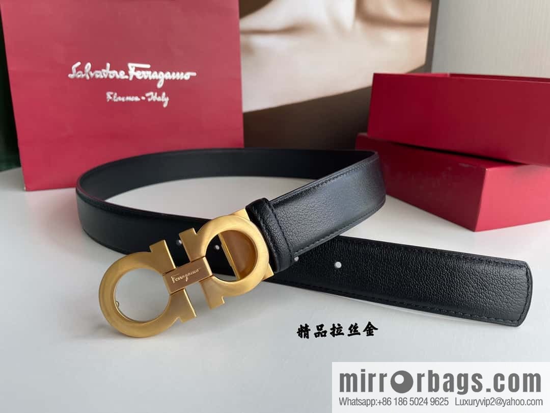 Ferragam Ferragamo, double-sided with delicate first layer of cowhide sheepskin texture belt 3.5cm