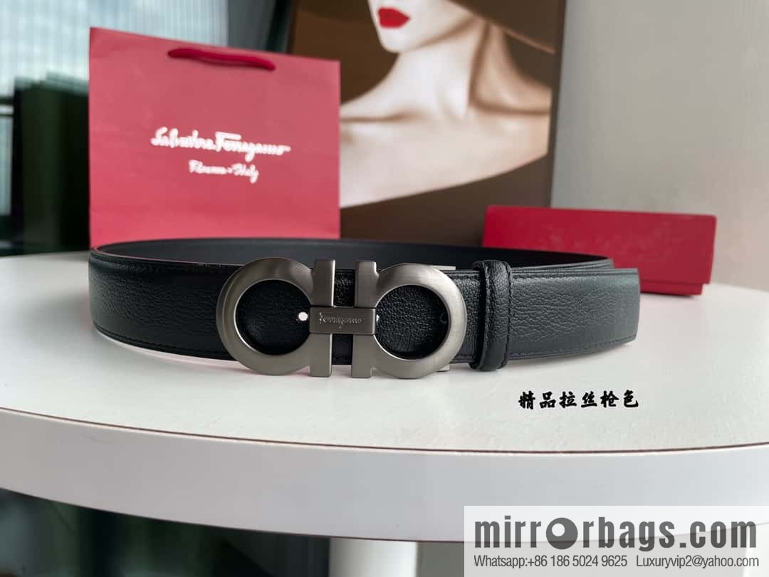 Ferragam Ferragamo, double-sided with delicate first layer of cowhide sheepskin texture belt 3.5cm