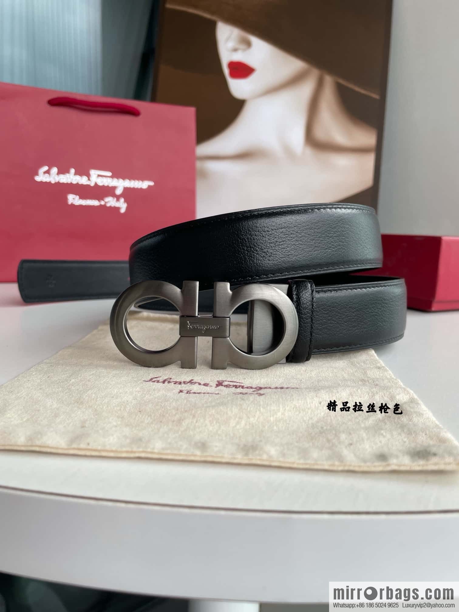 Ferragam Ferragamo, double-sided with delicate first layer of cowhide sheepskin texture belt 3.5cm