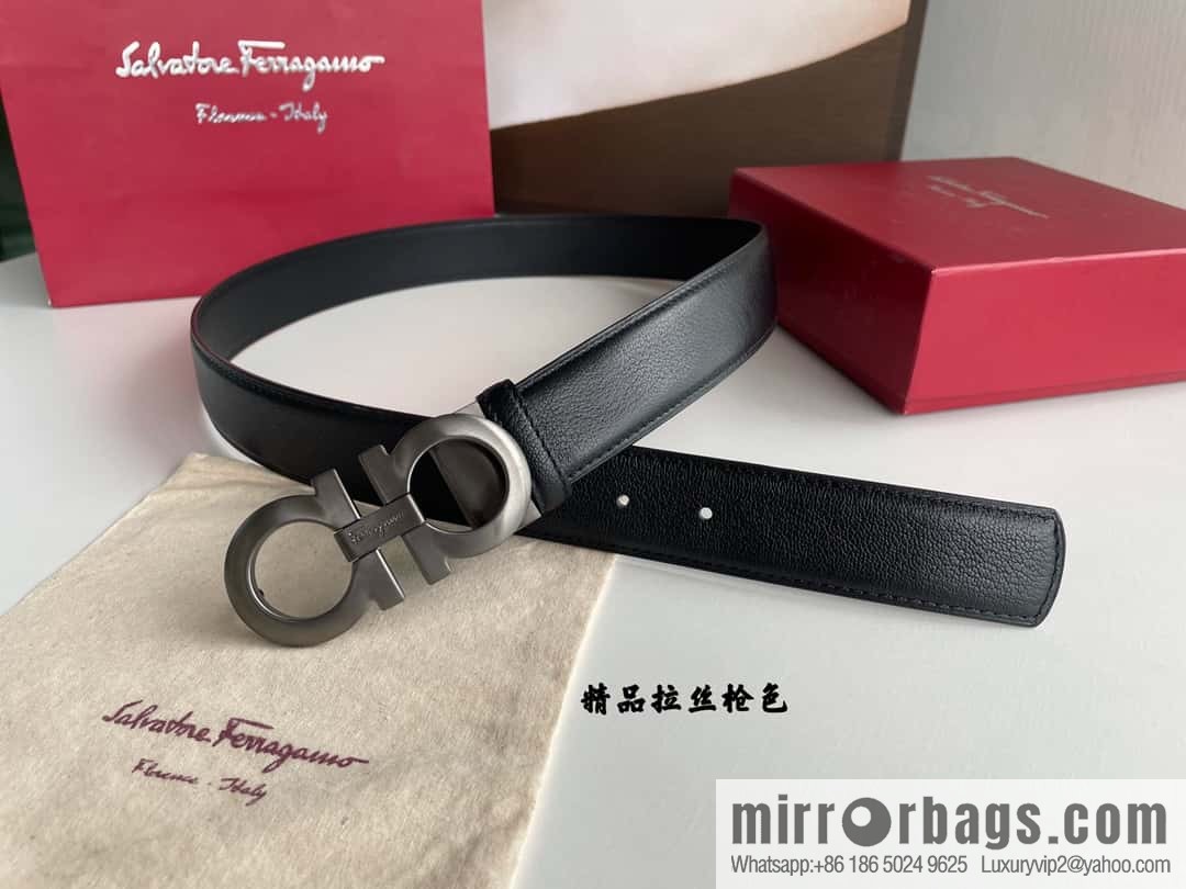 Ferragam Ferragamo, double-sided with delicate first layer of cowhide sheepskin texture belt 3.5cm