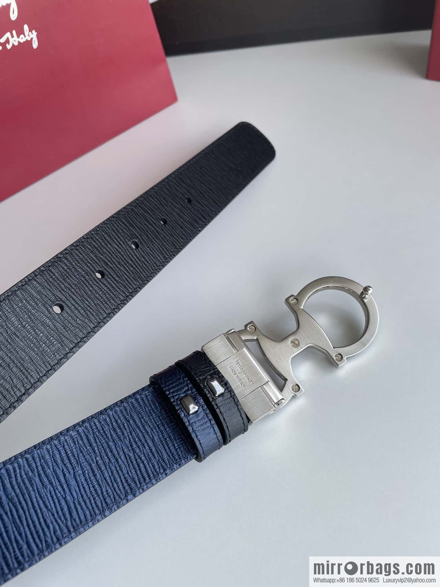 Ferragamo Men's Exquisite Acrylic Metal Buckle Top Cowhide Double-sided External Belt 3.5cm