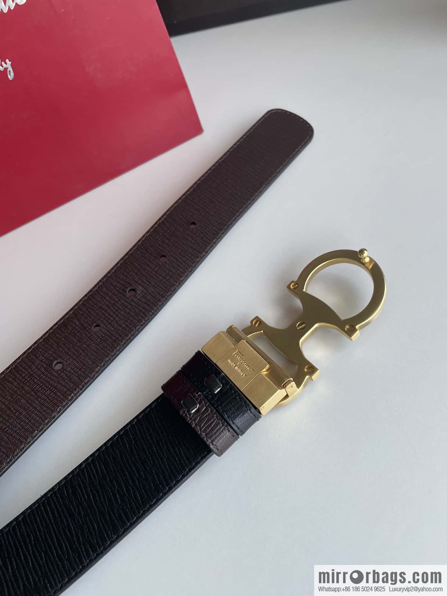 Ferragamo Men's Exquisite Acrylic Metal Buckle Top Cowhide Double-sided External Belt 3.5cm