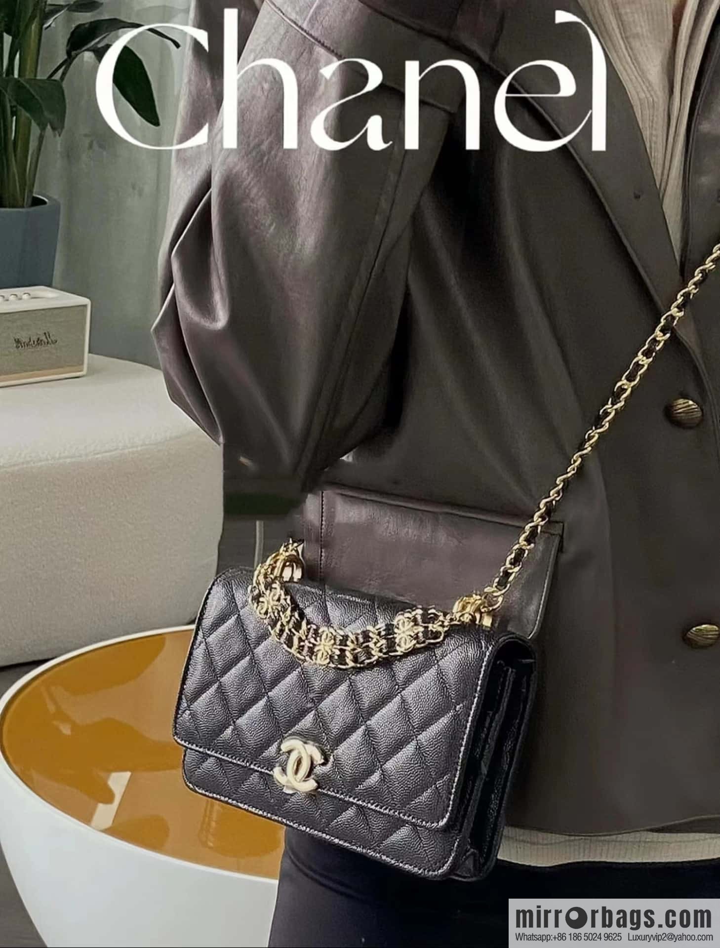 CHANEL 22k autumn and winter high-end ready-to-wear collection, lychee leather woc AP3019 black