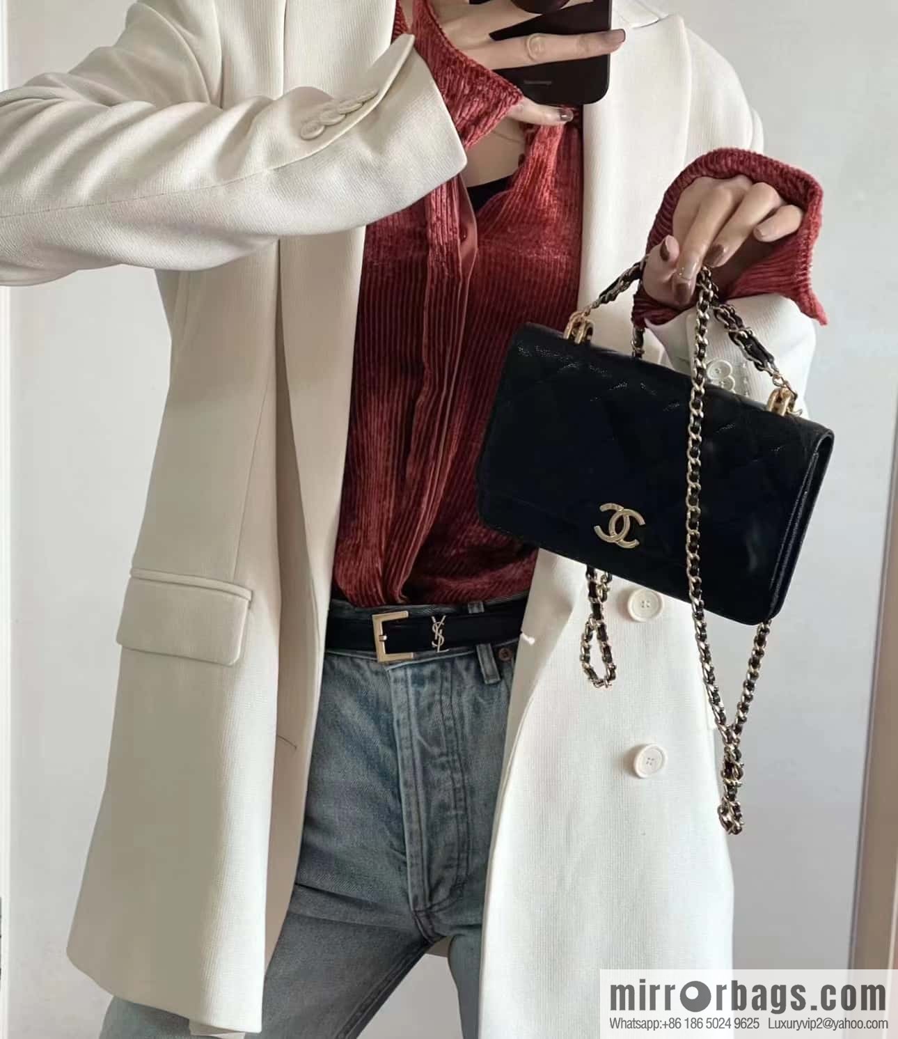 CHANEL 22k autumn and winter high-end ready-to-wear collection, lychee leather woc AP3019 black