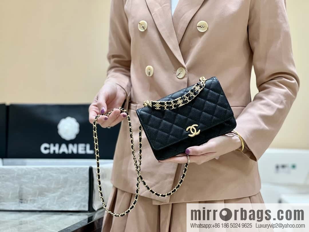 CHANEL 22k autumn and winter high-end ready-to-wear collection, lychee leather woc AP3019 black