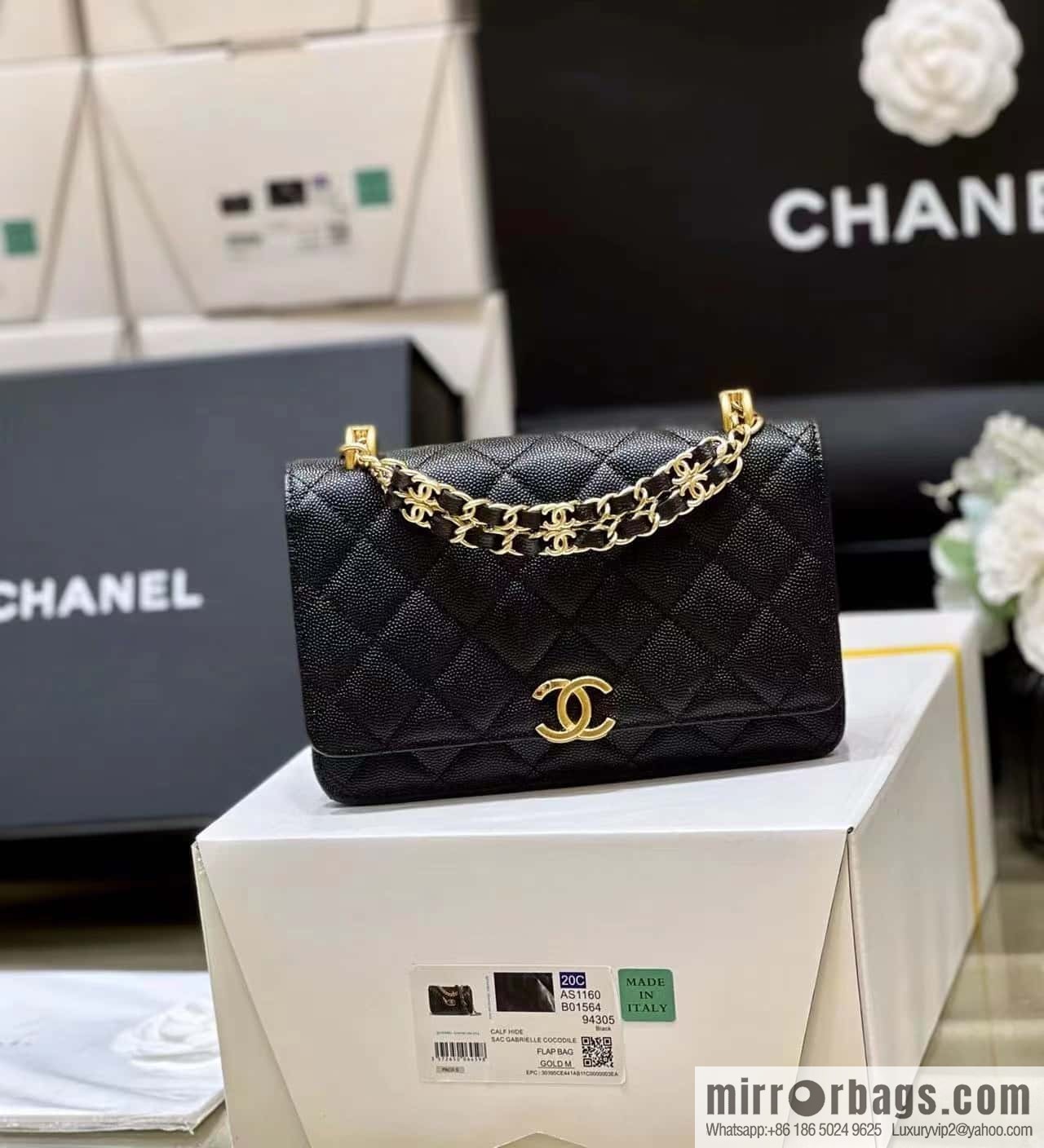 CHANEL 22k autumn and winter high-end ready-to-wear collection, lychee leather woc AP3019 black