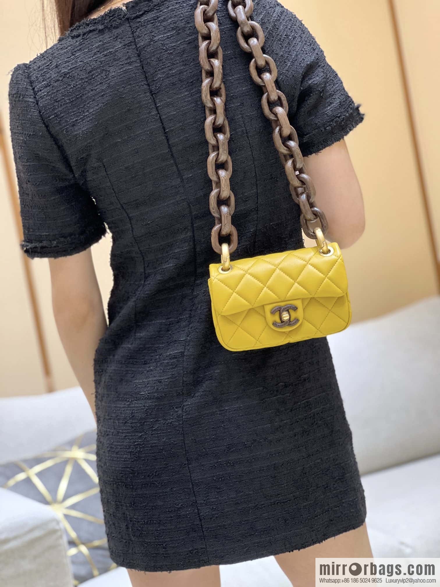 CHANEL 23A Premium Handicraft Workshop Series, Dakar mahogany cf big mini bag AS4165 yellow