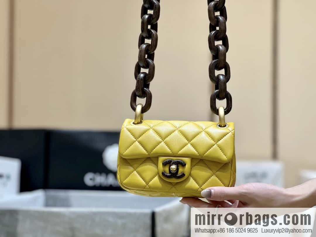 CHANEL 23A Premium Handicraft Workshop Series, Dakar mahogany cf big mini bag AS4165 yellow