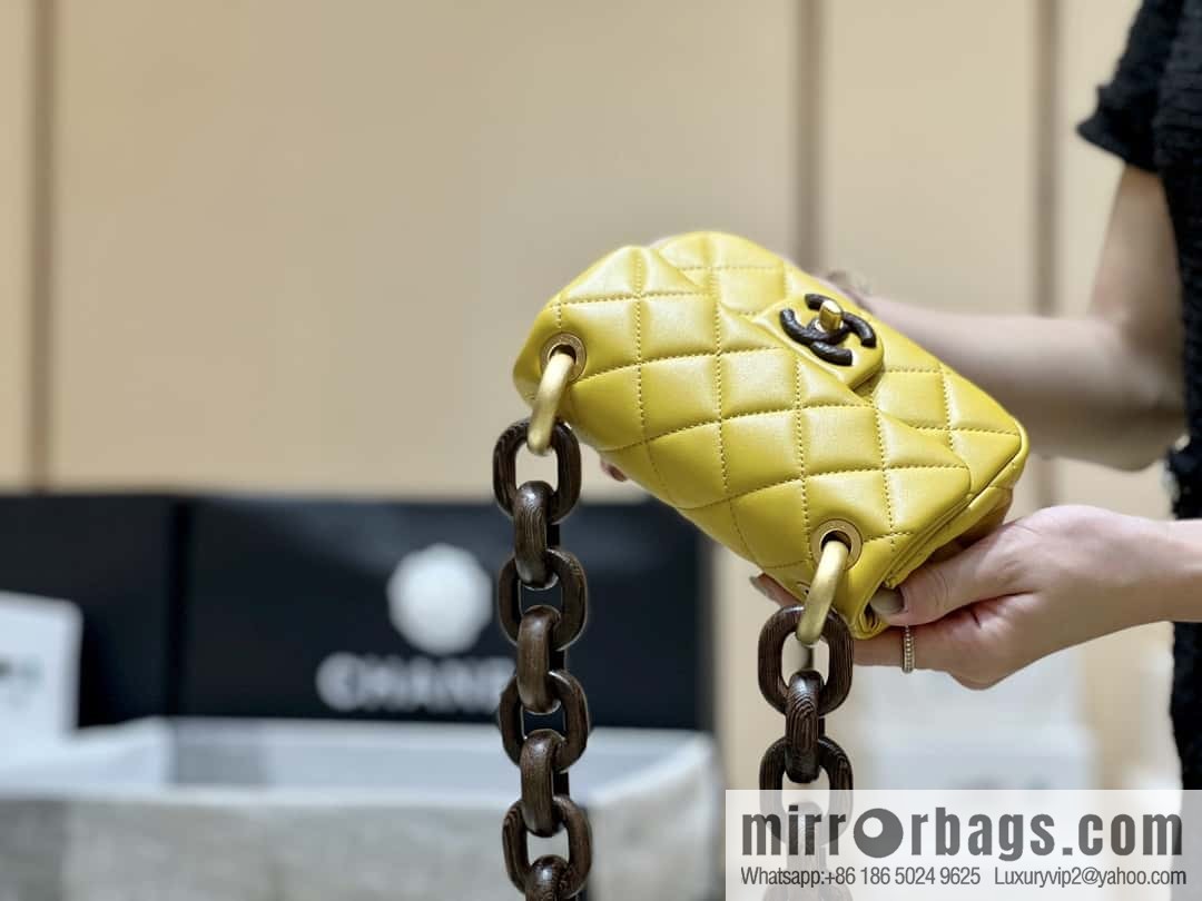 CHANEL 23A Premium Handicraft Workshop Series, Dakar mahogany cf big mini bag AS4165 yellow