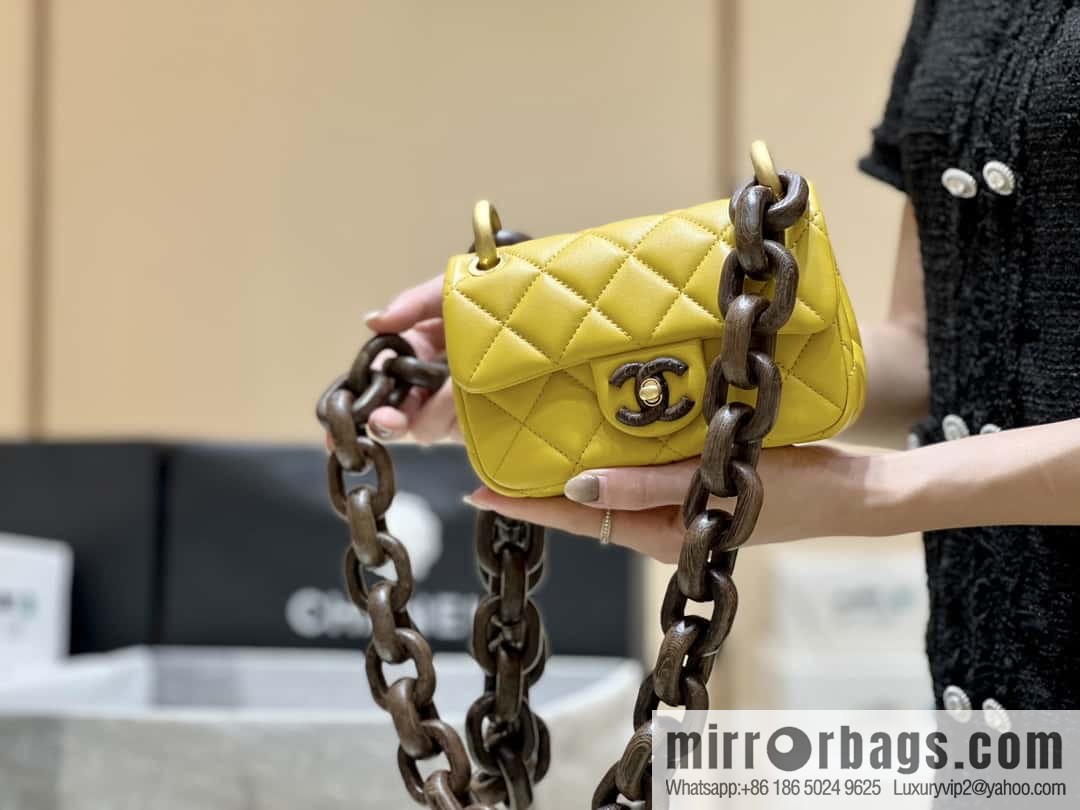 CHANEL 23A Premium Handicraft Workshop Series, Dakar mahogany cf big mini bag AS4165 yellow