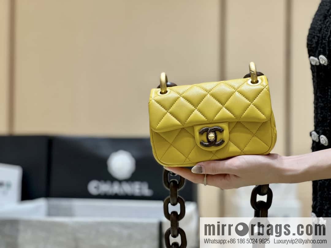 CHANEL 23A Premium Handicraft Workshop Series, Dakar mahogany cf big mini bag AS4165 yellow