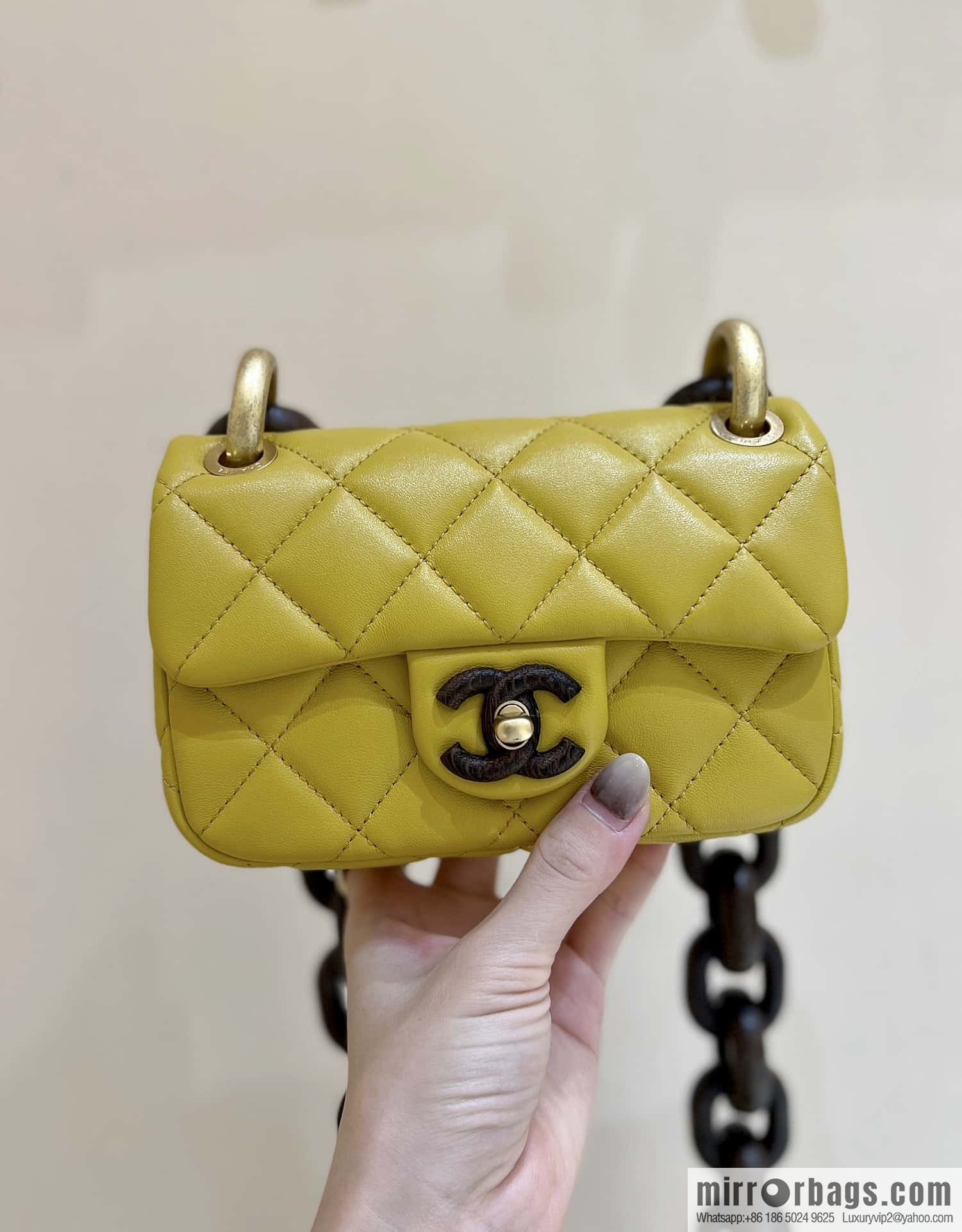 CHANEL 23A Premium Handicraft Workshop Series, Dakar mahogany cf big mini bag AS4165 yellow
