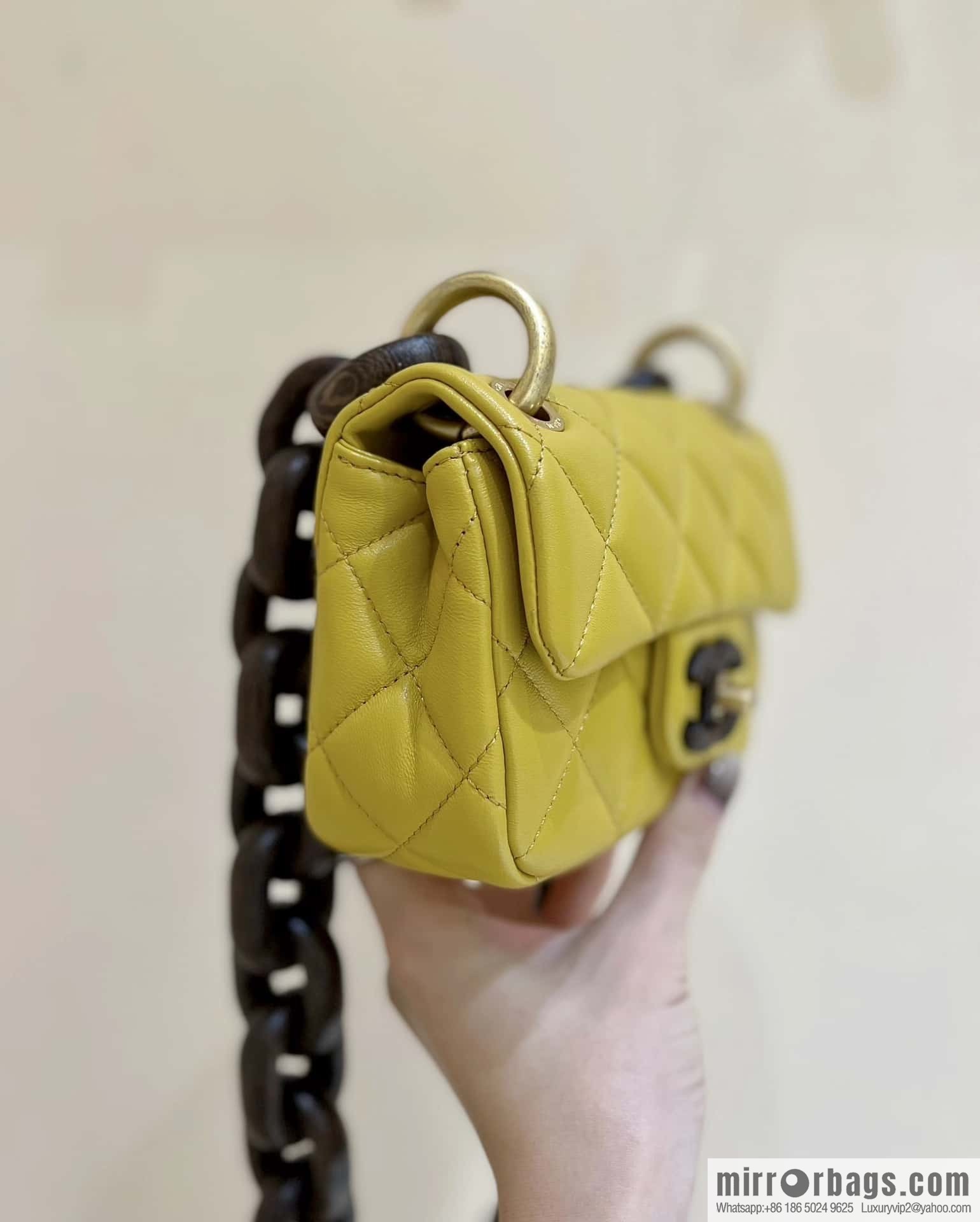 CHANEL 23A Premium Handicraft Workshop Series, Dakar mahogany cf big mini bag AS4165 yellow