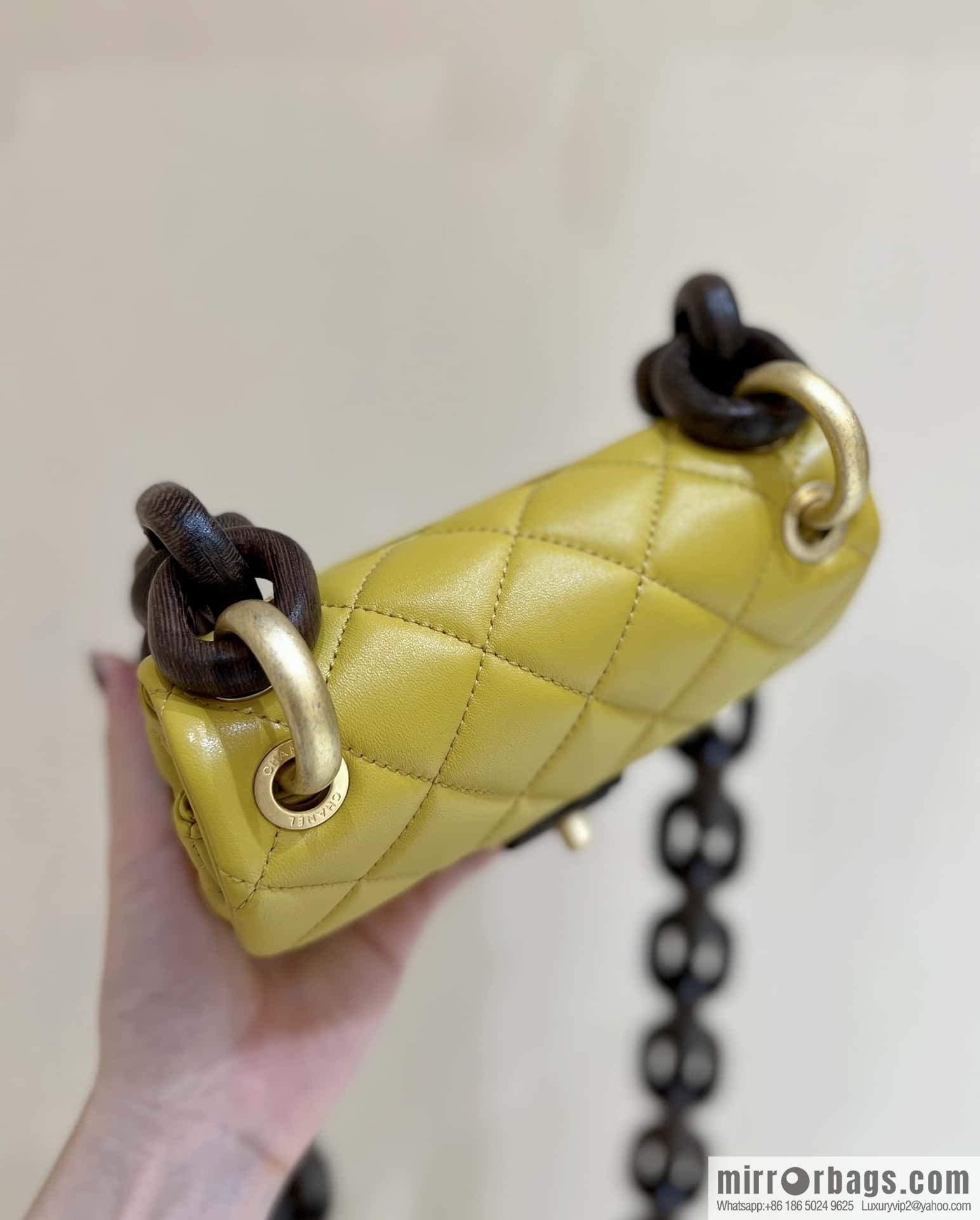 CHANEL 23A Premium Handicraft Workshop Series, Dakar mahogany cf big mini bag AS4165 yellow