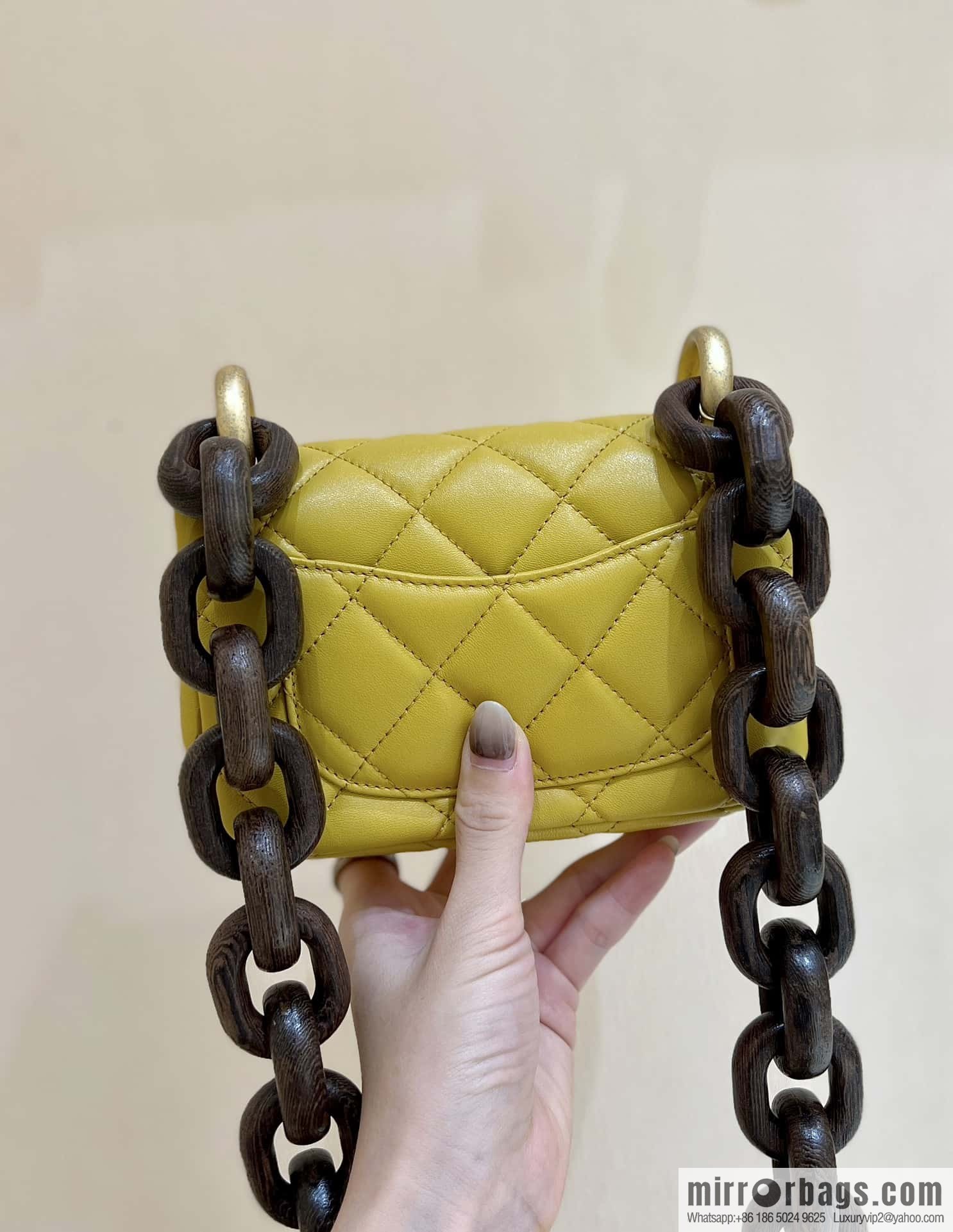 CHANEL 23A Premium Handicraft Workshop Series, Dakar mahogany cf big mini bag AS4165 yellow
