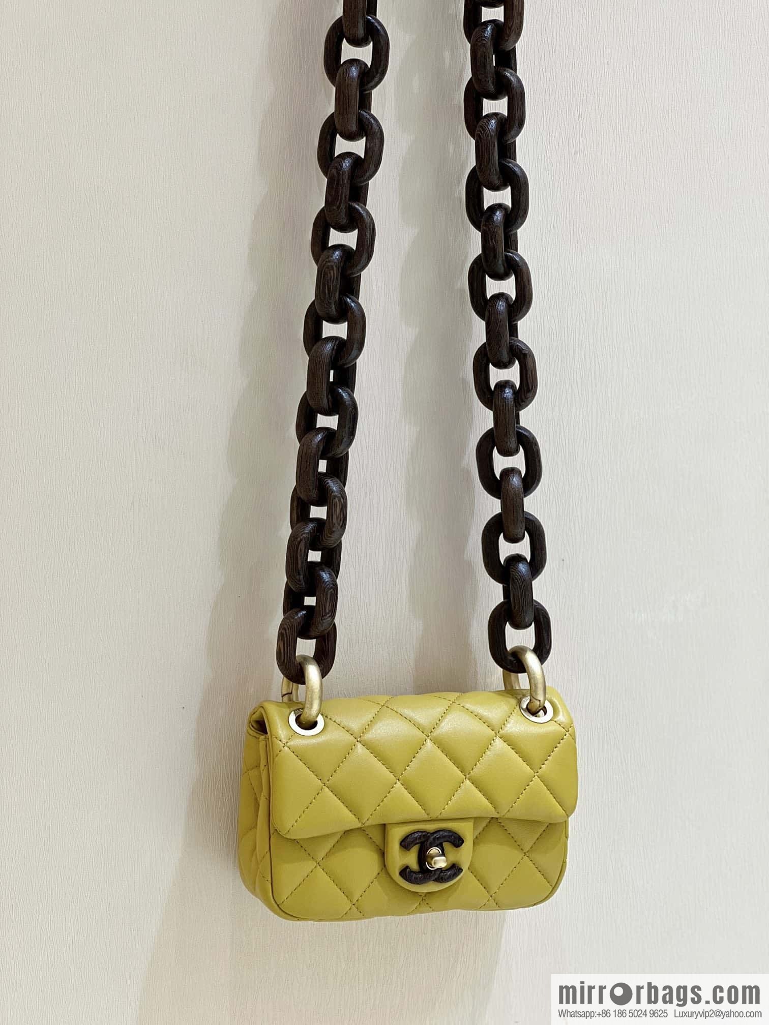 CHANEL 23A Premium Handicraft Workshop Series, Dakar mahogany cf big mini bag AS4165 yellow