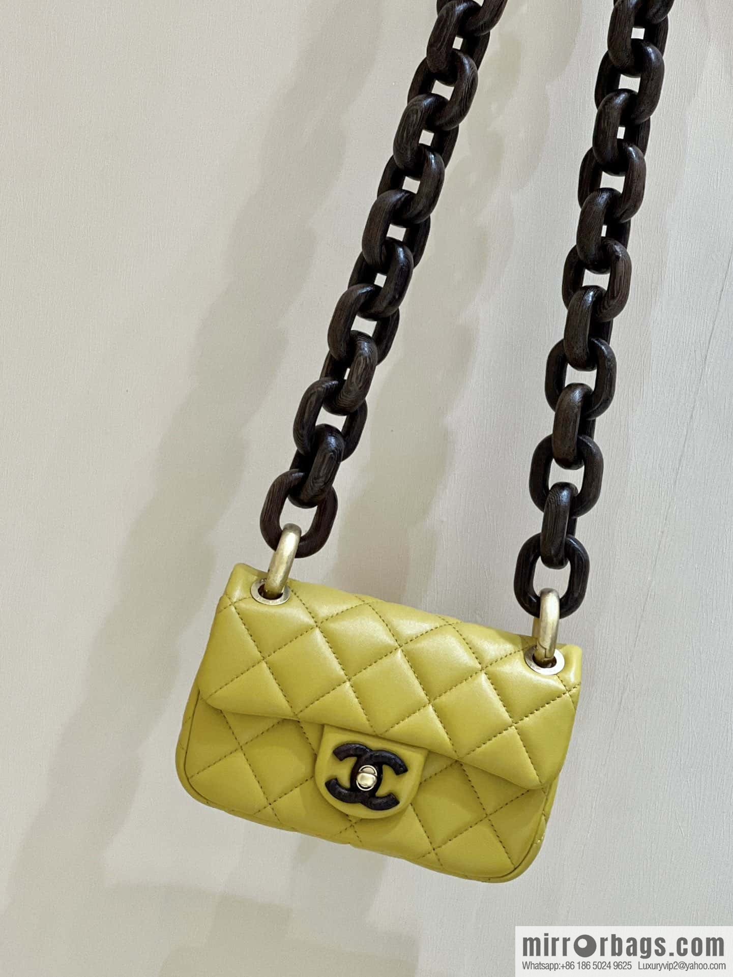 CHANEL 23A Premium Handicraft Workshop Series, Dakar mahogany cf big mini bag AS4165 yellow