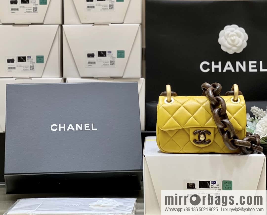 CHANEL 23A Premium Handicraft Workshop Series, Dakar mahogany cf big mini bag AS4165 yellow
