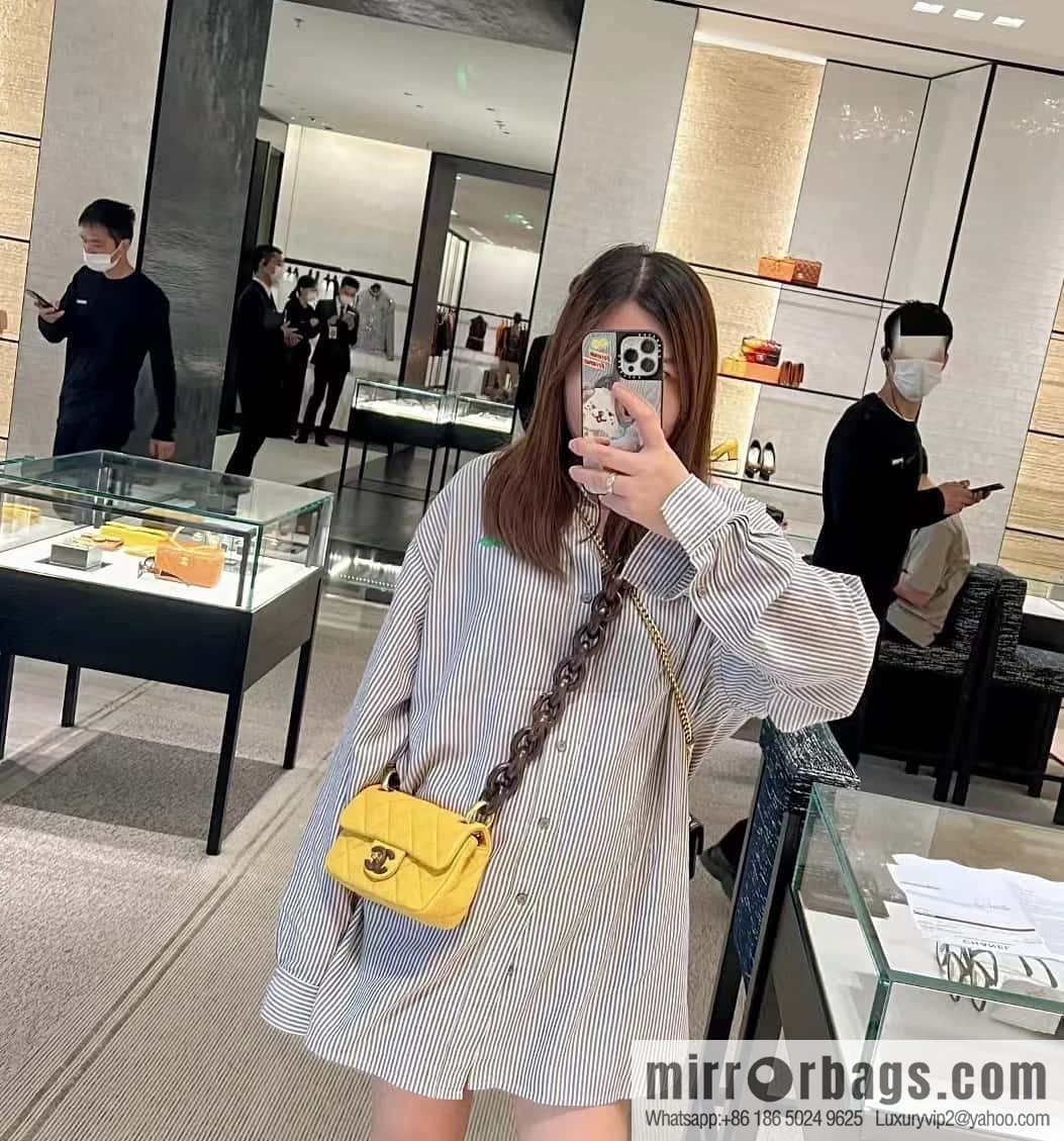 CHANEL 23A Premium Handicraft Workshop Series, Dakar mahogany cf big mini bag AS4165 yellow