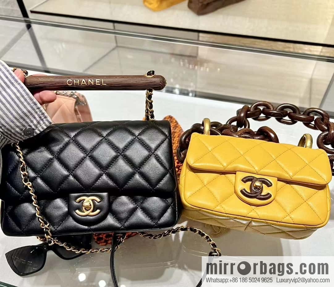 CHANEL 23A Premium Handicraft Workshop Series, Dakar mahogany cf big mini bag AS4165 yellow