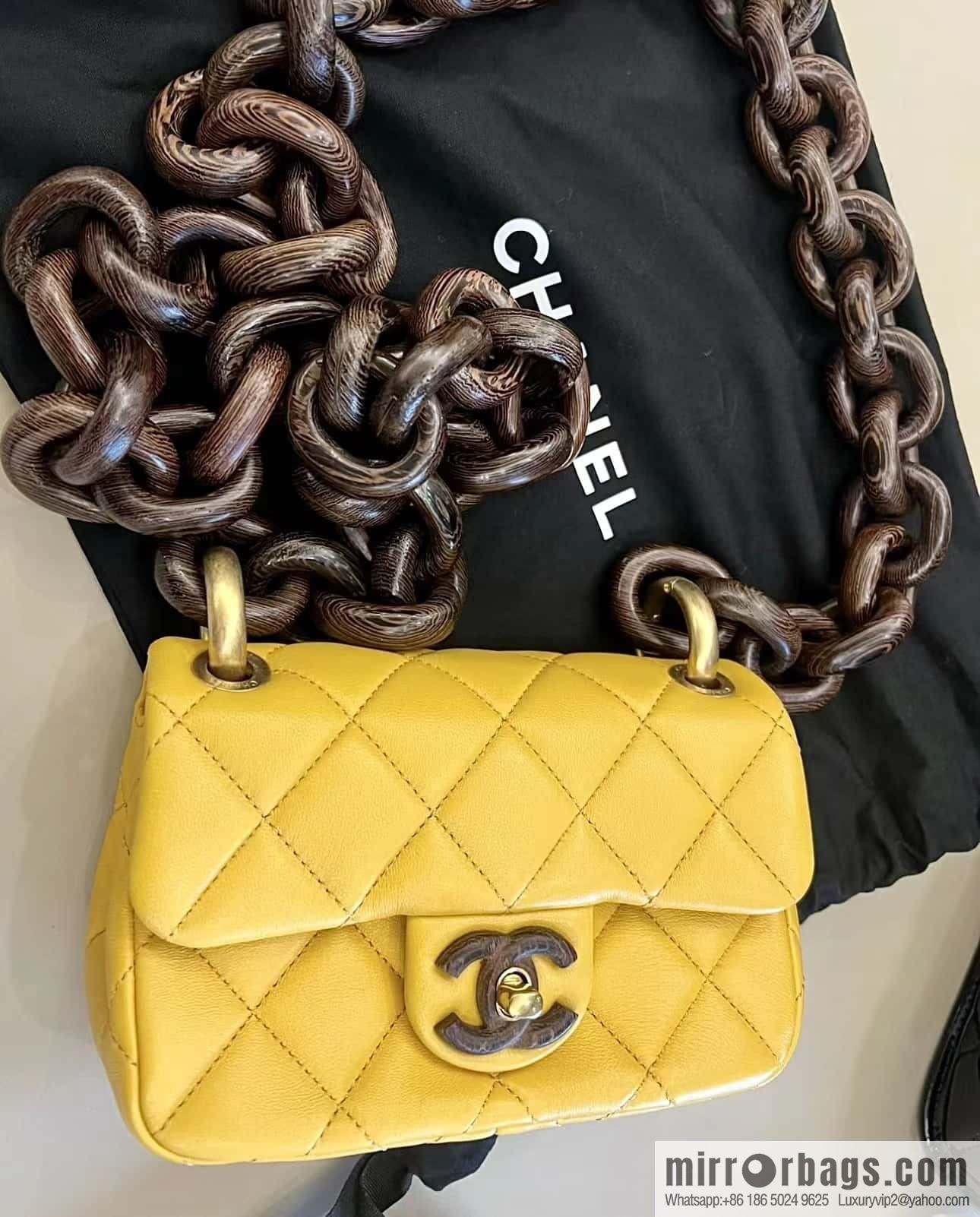 CHANEL 23A Premium Handicraft Workshop Series, Dakar mahogany cf big mini bag AS4165 yellow