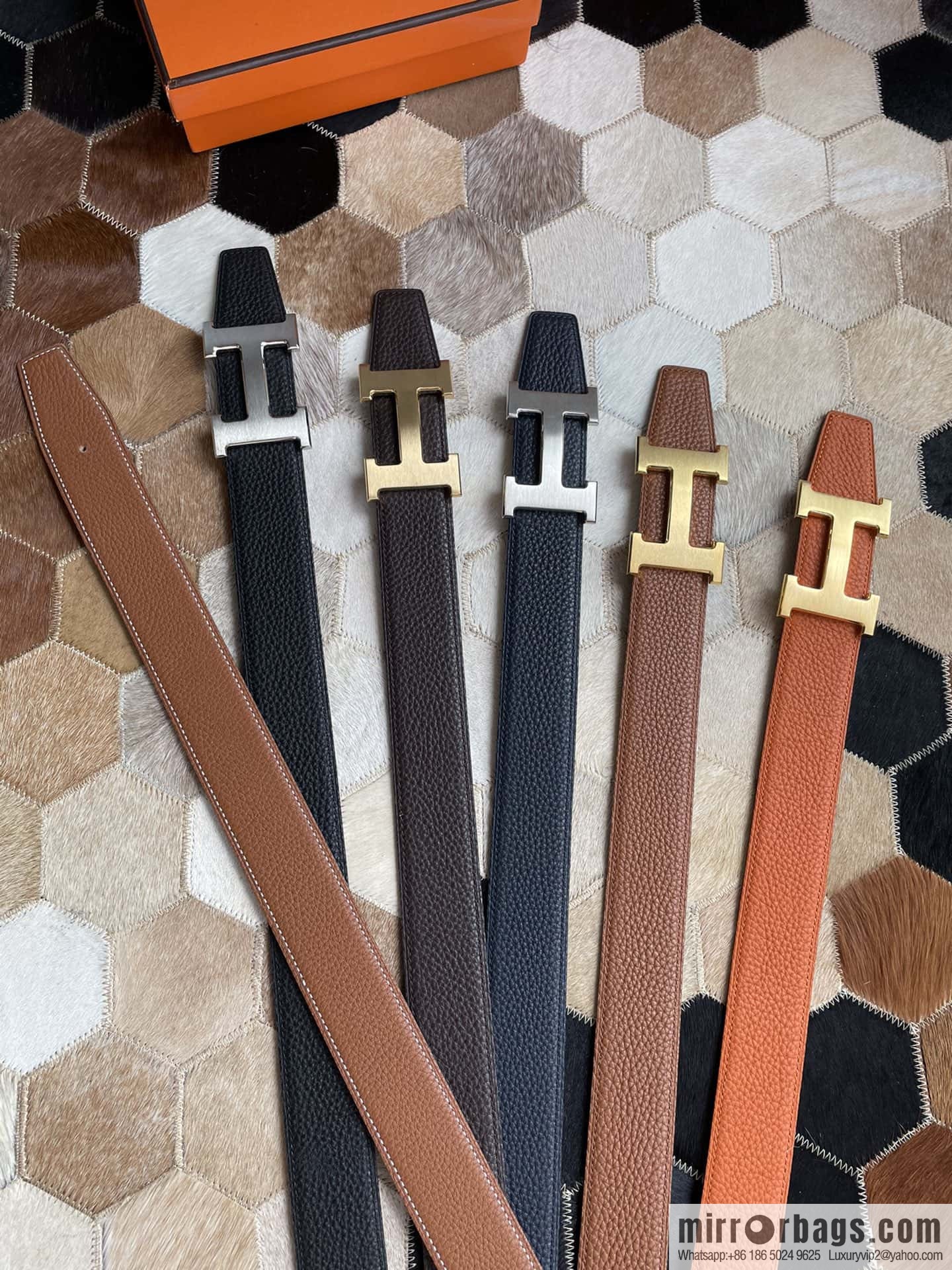 Hermes Hermes with H Gold/Silver Metal Solder Joint Buckle Men's Double-Sided Leather Belt 38mm