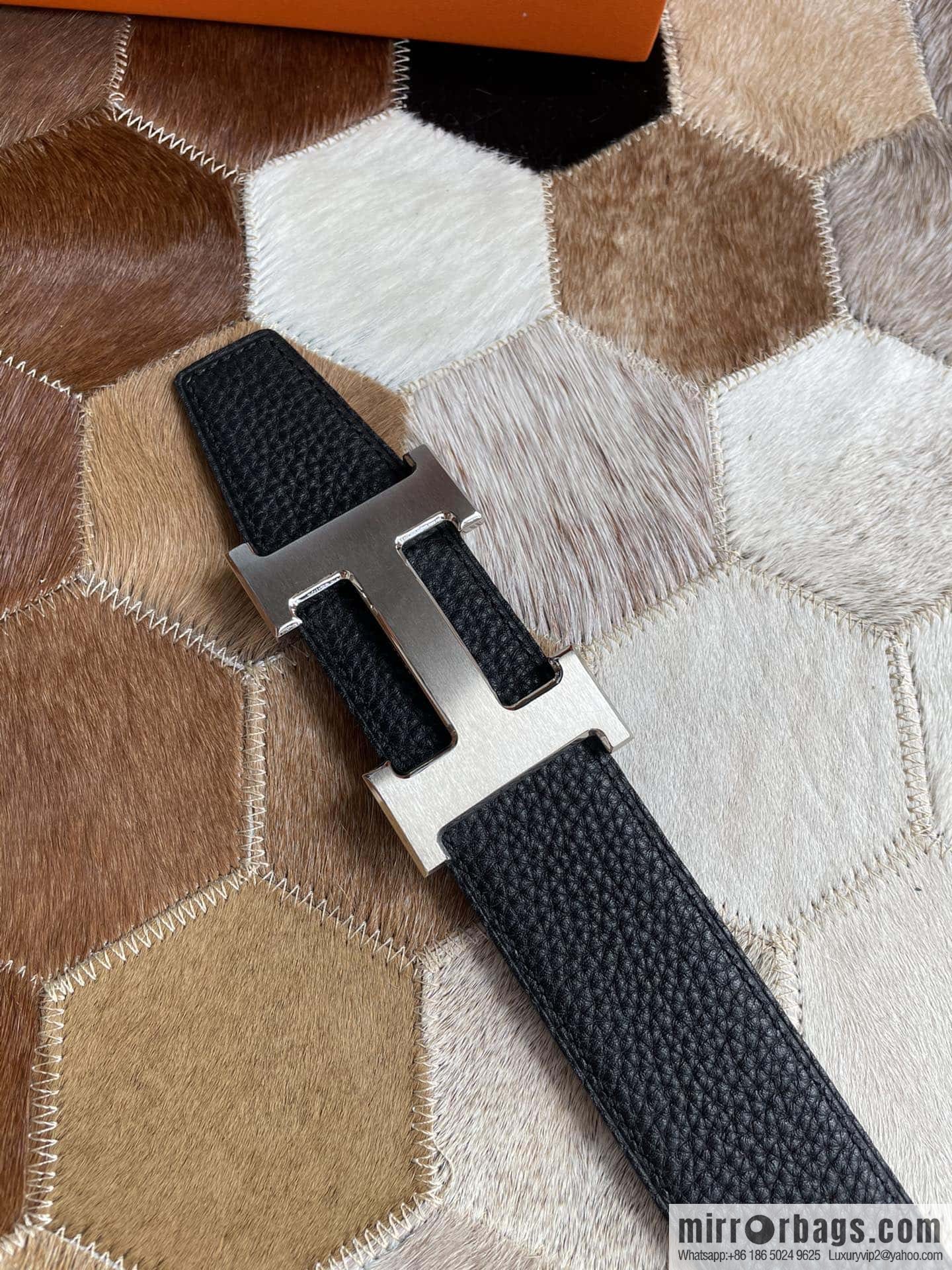 Hermes Hermes with H Gold/Silver Metal Solder Joint Buckle Men's Double-Sided Leather Belt 38mm