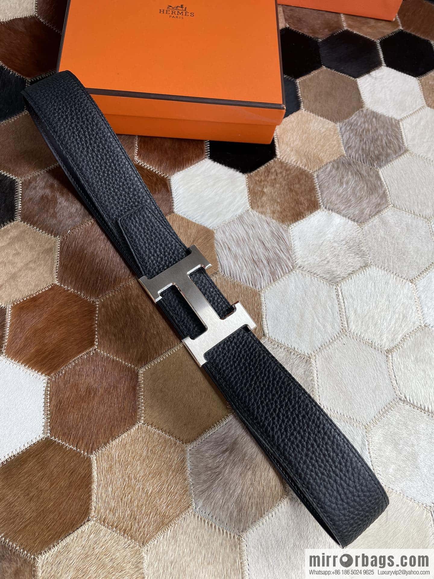 Hermes Hermes with H Gold/Silver Metal Solder Joint Buckle Men's Double-Sided Leather Belt 38mm