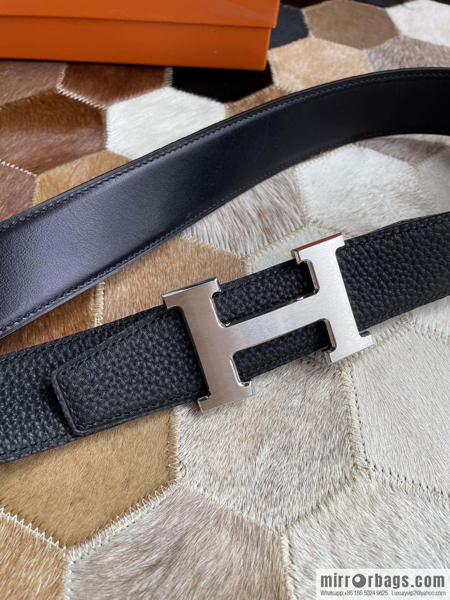 Hermes Hermes with H Gold/Silver Metal Solder Joint Buckle Men's Double-Sided Leather Belt 38mm