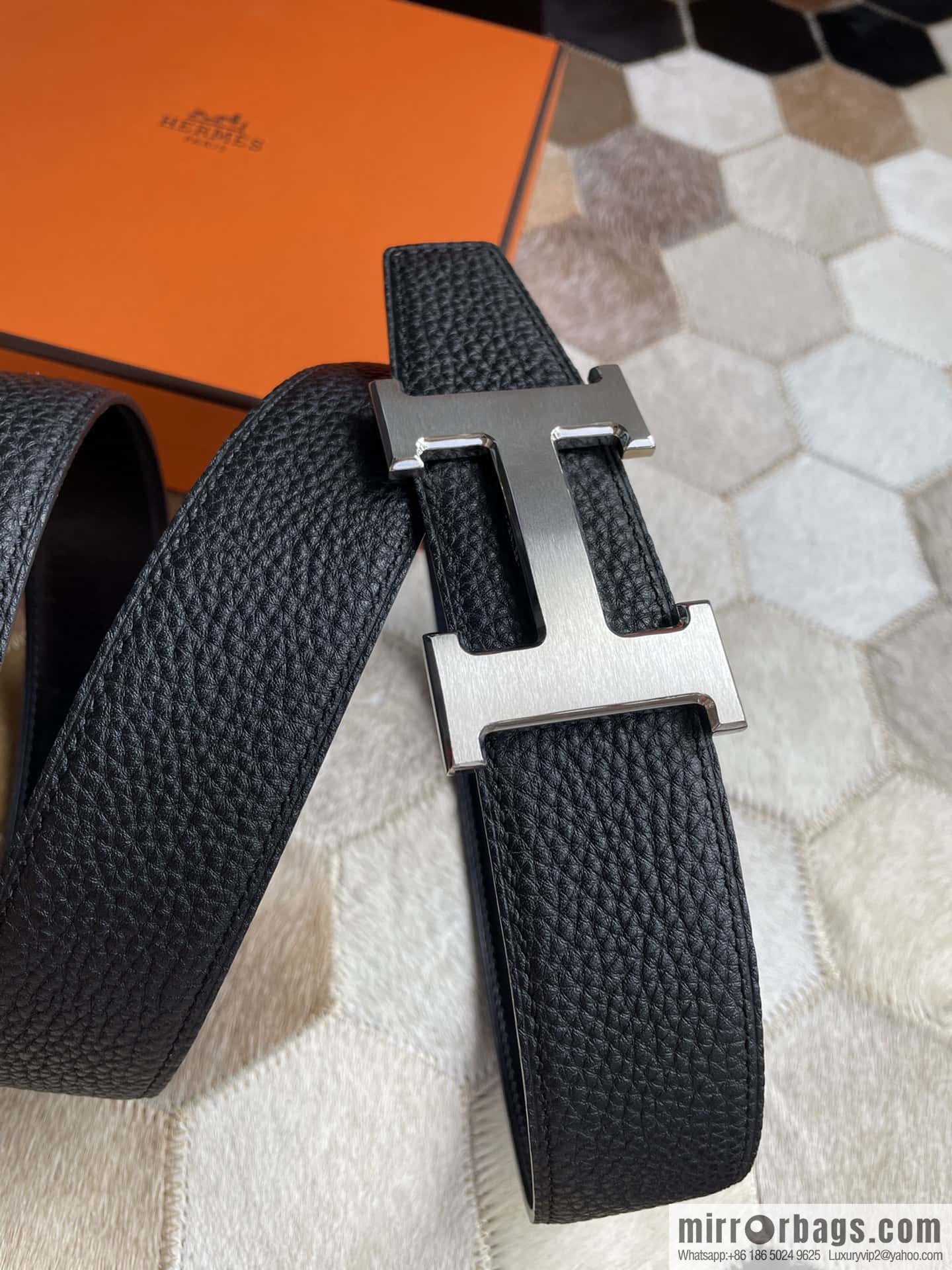 Hermes Hermes with H Gold/Silver Metal Solder Joint Buckle Men's Double-Sided Leather Belt 38mm