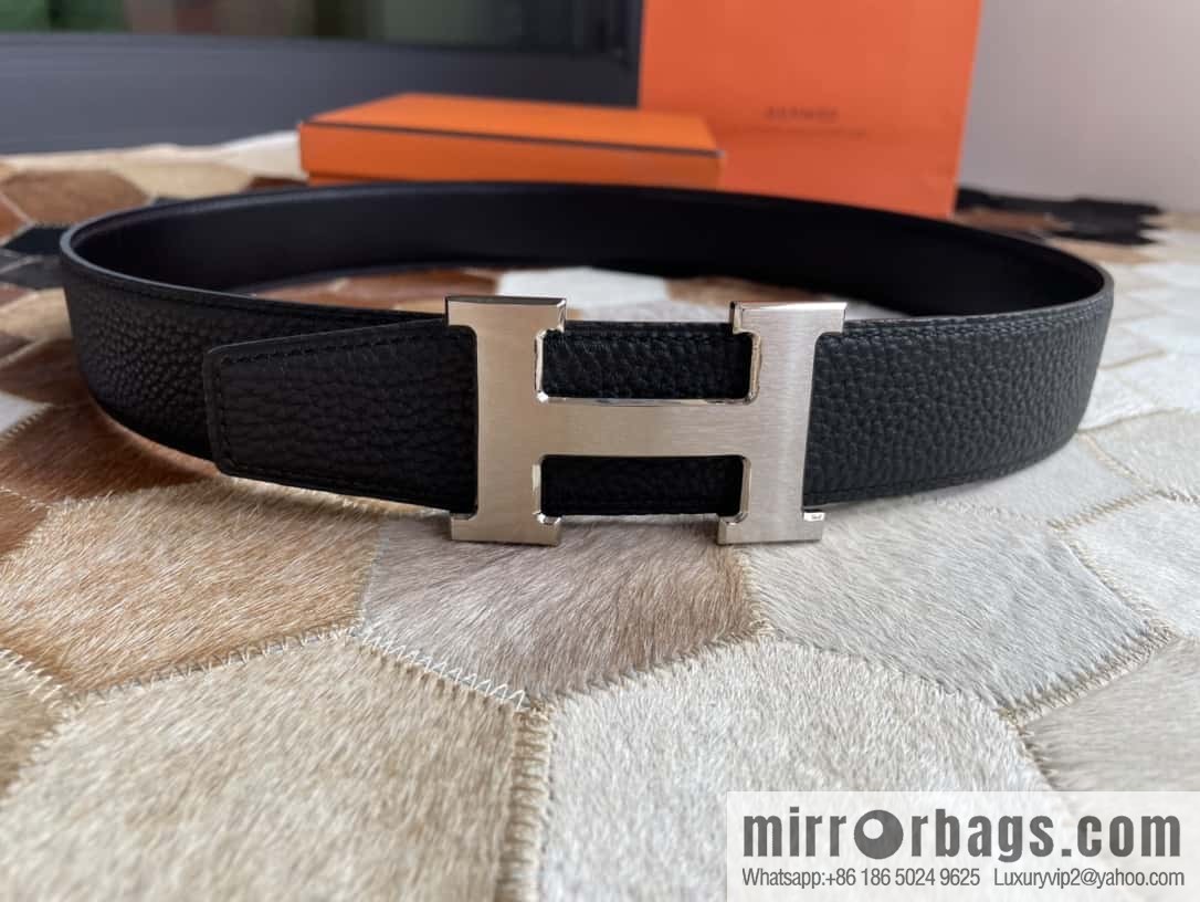 Hermes Hermes with H Gold/Silver Metal Solder Joint Buckle Men's Double-Sided Leather Belt 38mm