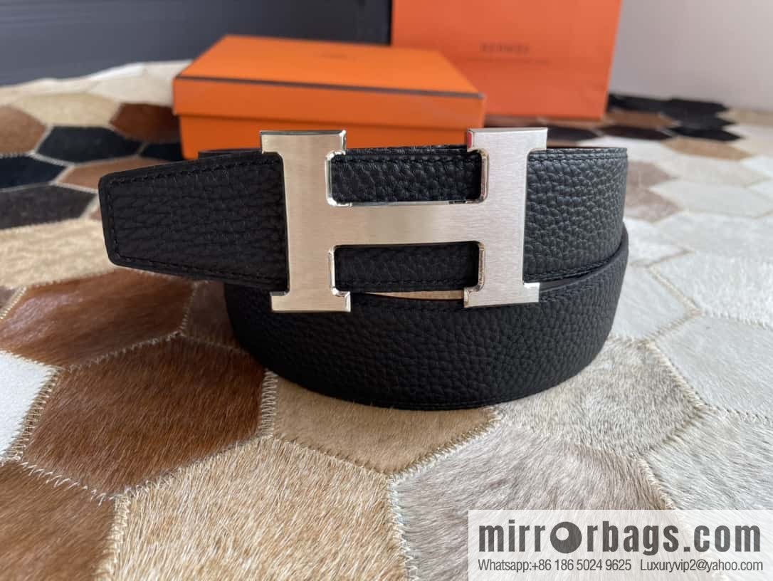 Hermes Hermes with H Gold/Silver Metal Solder Joint Buckle Men's Double-Sided Leather Belt 38mm
