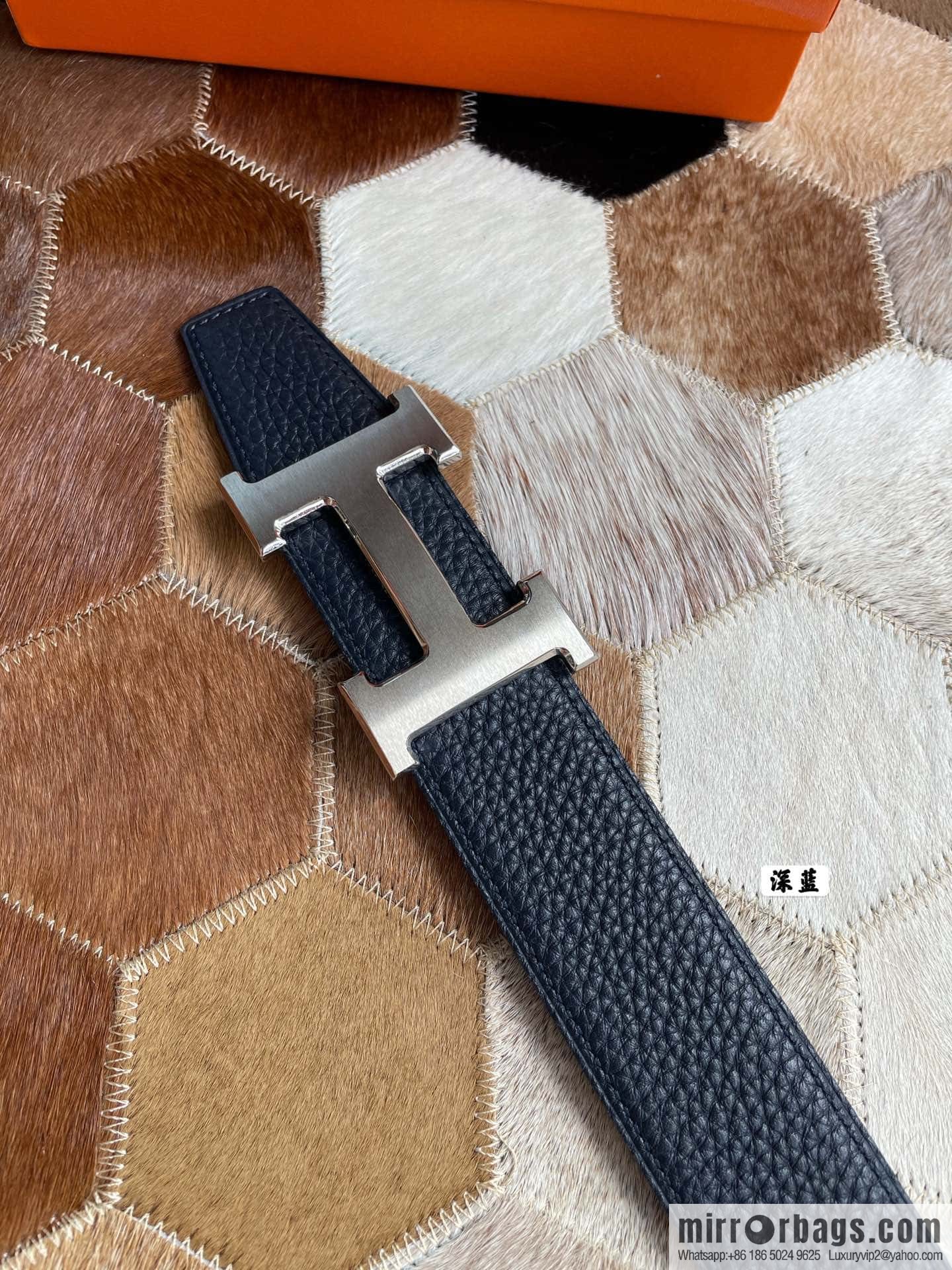 Hermes Hermes with H Gold/Silver Metal Solder Joint Buckle Men's Double-Sided Leather Belt 38mm