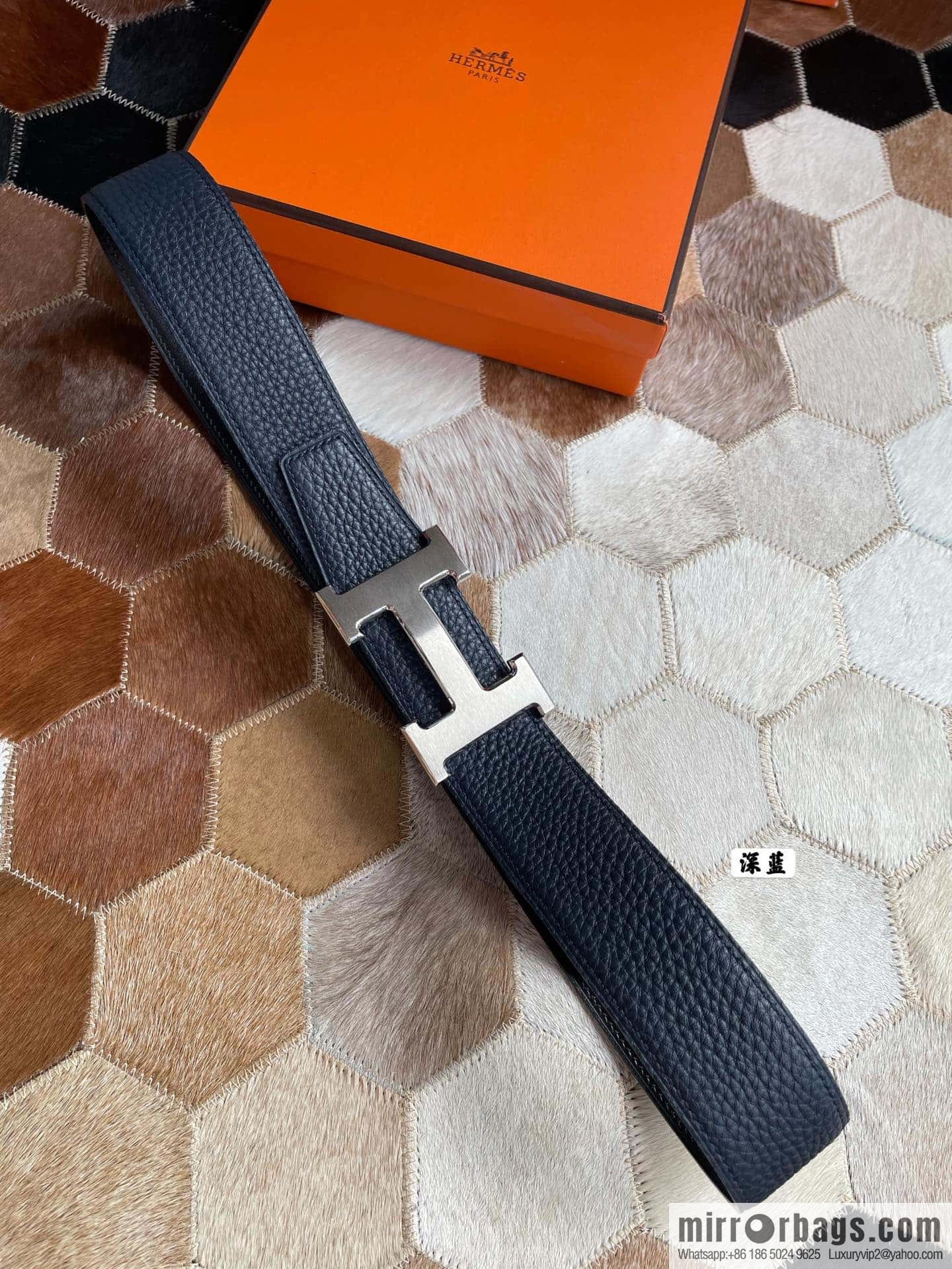 Hermes Hermes with H Gold/Silver Metal Solder Joint Buckle Men's Double-Sided Leather Belt 38mm