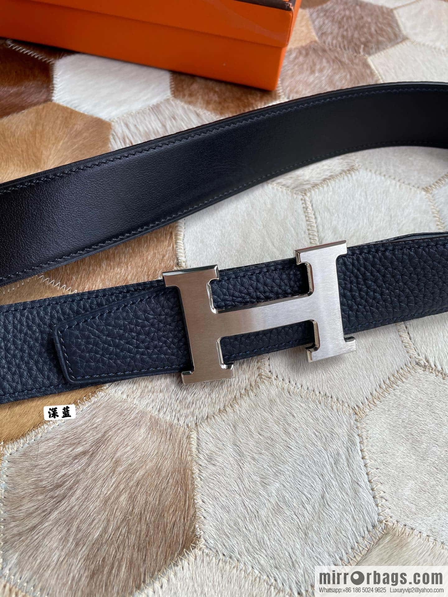 Hermes Hermes with H Gold/Silver Metal Solder Joint Buckle Men's Double-Sided Leather Belt 38mm