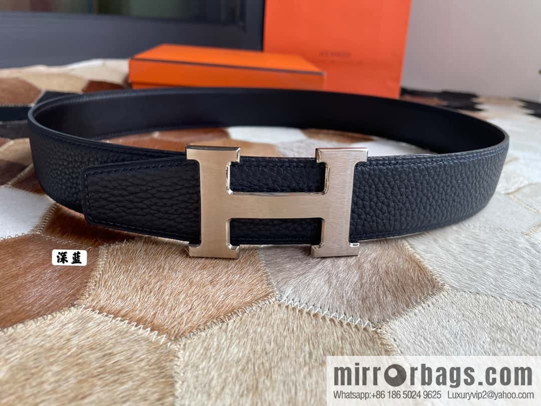 Hermes Hermes with H Gold/Silver Metal Solder Joint Buckle Men's Double-Sided Leather Belt 38mm