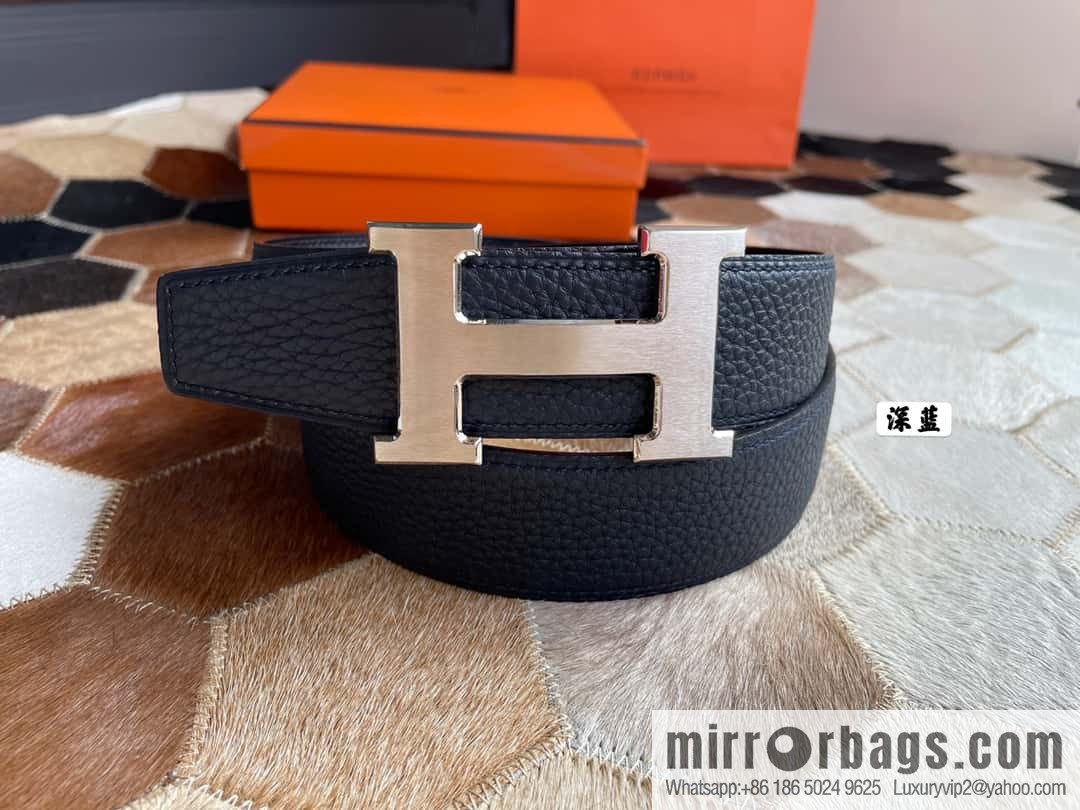 Hermes Hermes with H Gold/Silver Metal Solder Joint Buckle Men's Double-Sided Leather Belt 38mm
