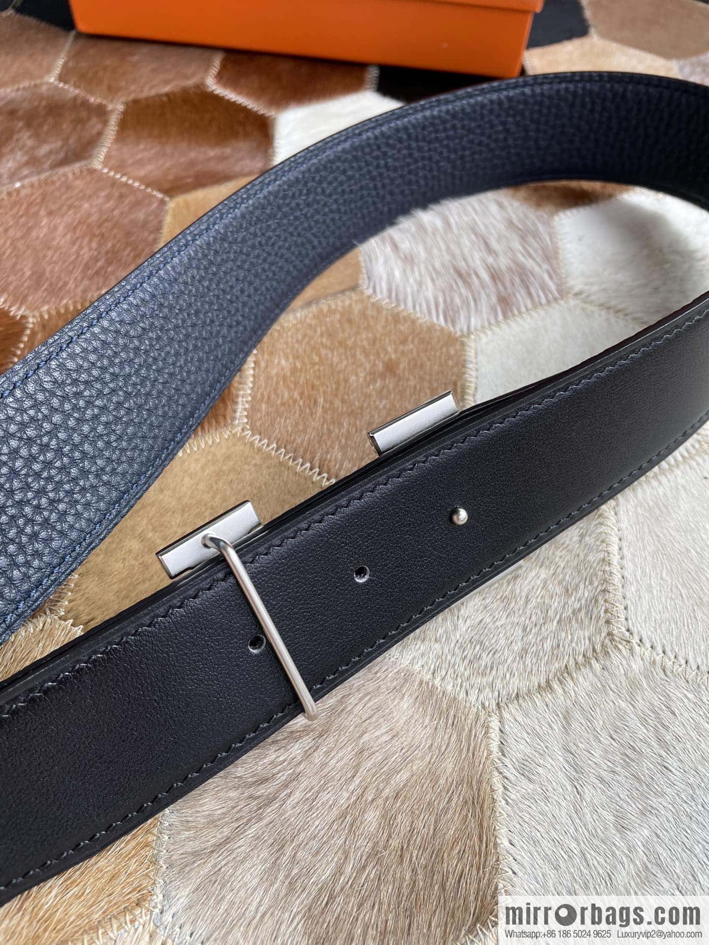 Hermes Hermes with H Gold/Silver Metal Solder Joint Buckle Men's Double-Sided Leather Belt 38mm