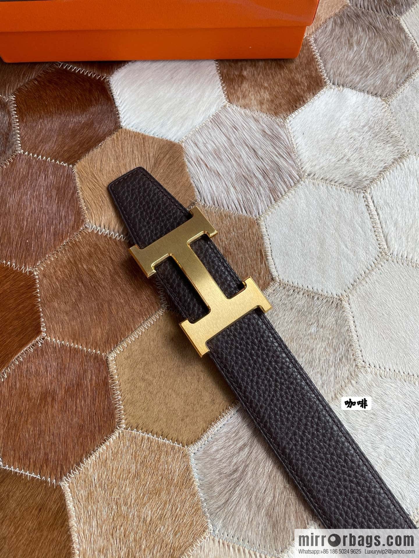 Hermes Hermes with H Gold/Silver Metal Solder Joint Buckle Men's Double-Sided Leather Belt 38mm