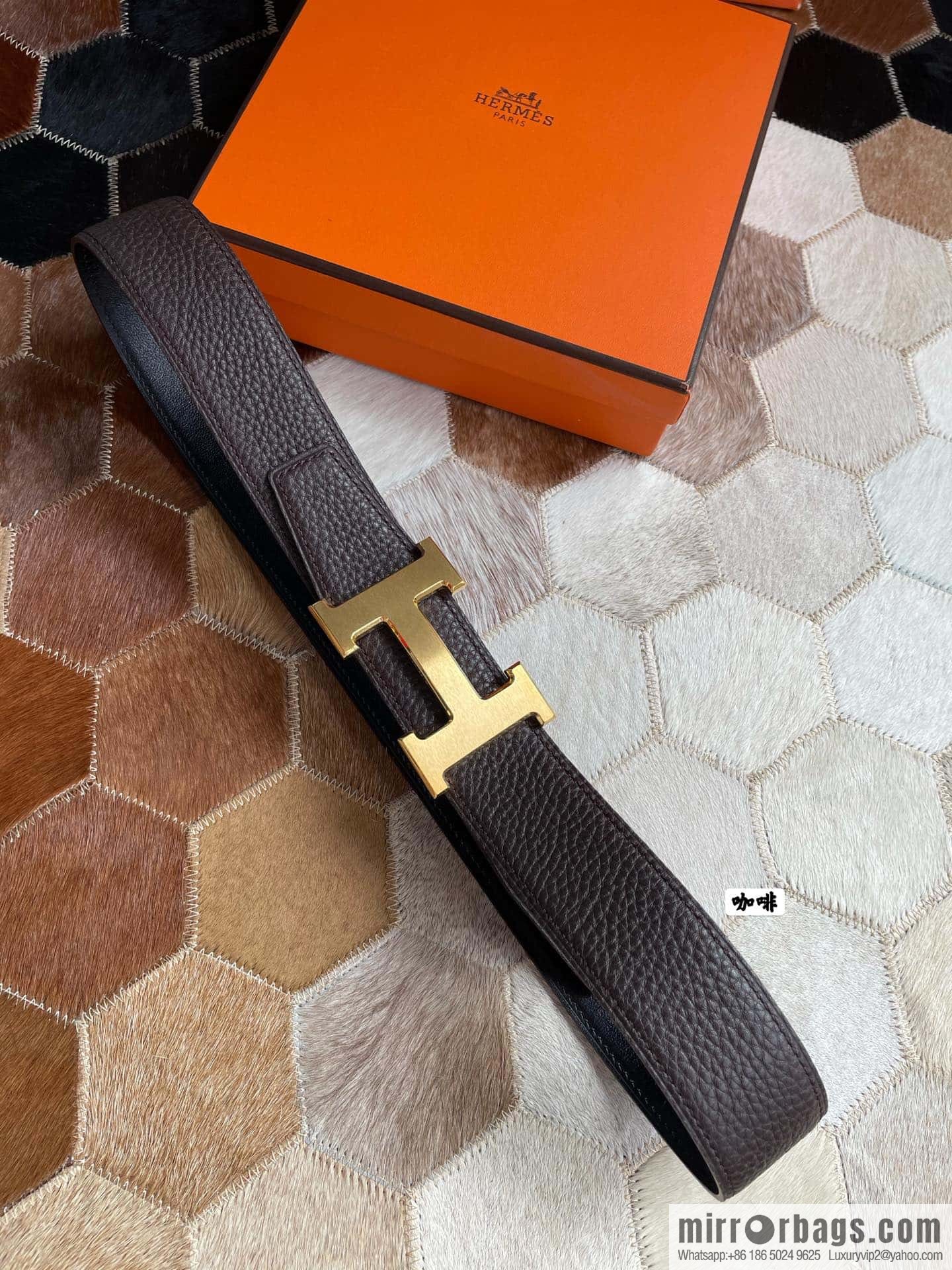 Hermes Hermes with H Gold/Silver Metal Solder Joint Buckle Men's Double-Sided Leather Belt 38mm