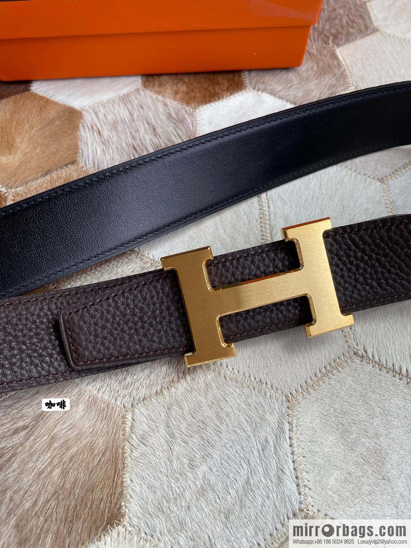 Hermes Hermes with H Gold/Silver Metal Solder Joint Buckle Men's Double-Sided Leather Belt 38mm