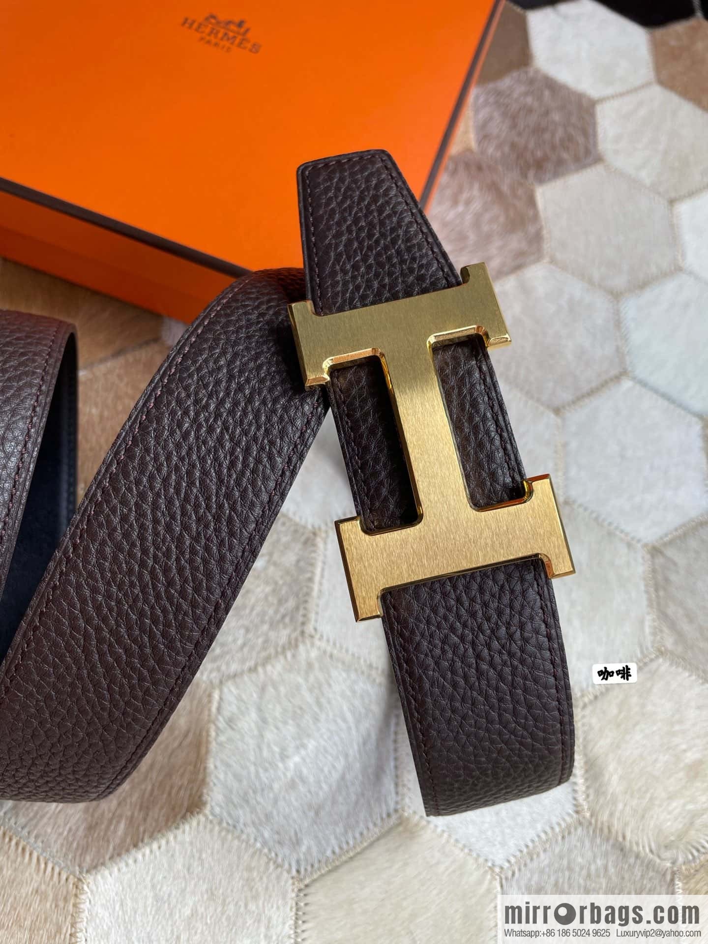 Hermes Hermes with H Gold/Silver Metal Solder Joint Buckle Men's Double-Sided Leather Belt 38mm
