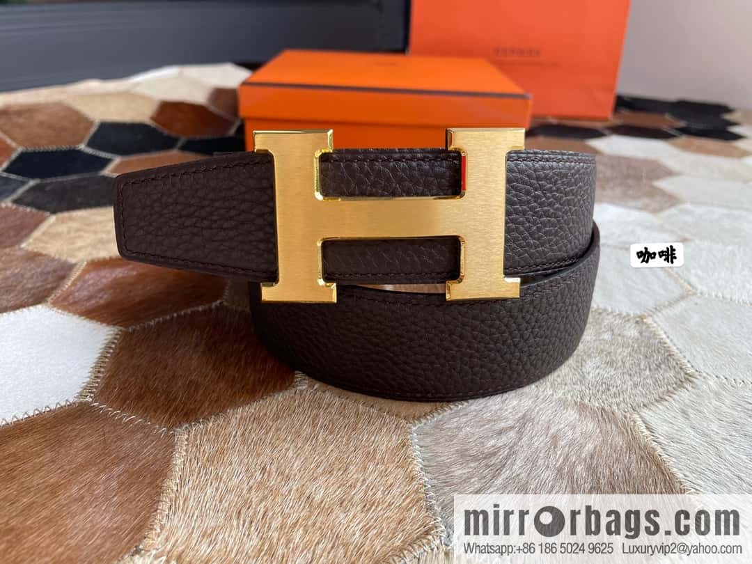 Hermes Hermes with H Gold/Silver Metal Solder Joint Buckle Men's Double-Sided Leather Belt 38mm